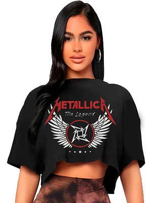 Polera Crop Top Mujer Metallica The Legend Oversize Grafimax