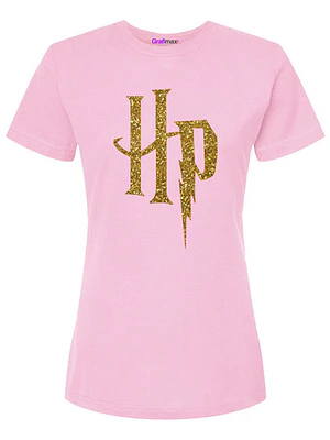 Polera Mujer Harry Potter Rosada Detalles Dorados Grafimax