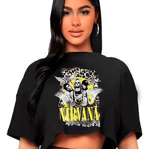 Polera Crop Top Mujer Nirvana Oversize Grafimax