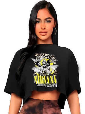 Polera Crop Top Mujer Nirvana Oversize Grafimax