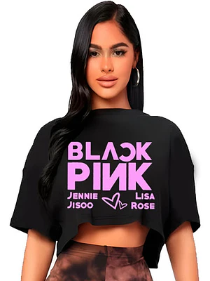 Polera Crop Top Mujer Blackpink Nombres Oversize Música - Grafimax