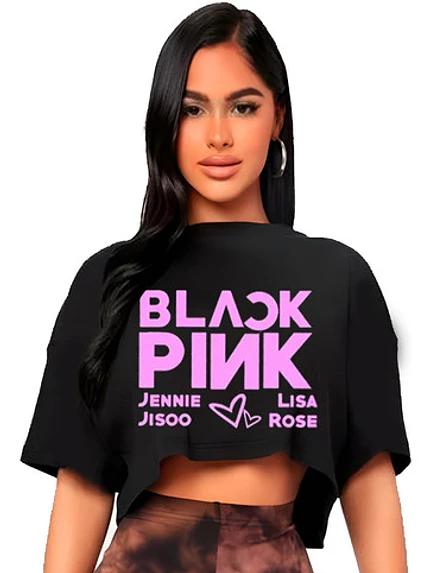 Polera Crop Top Mujer Blackpink Nombres Oversize Música - Grafimax 1