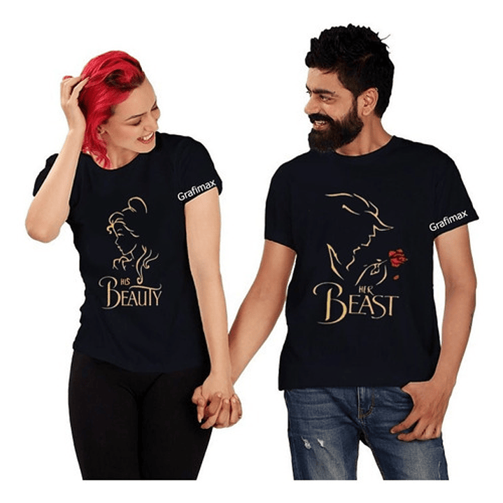 Polera Pareja Novios Duos Bella Y La Bestia Grafimax 1