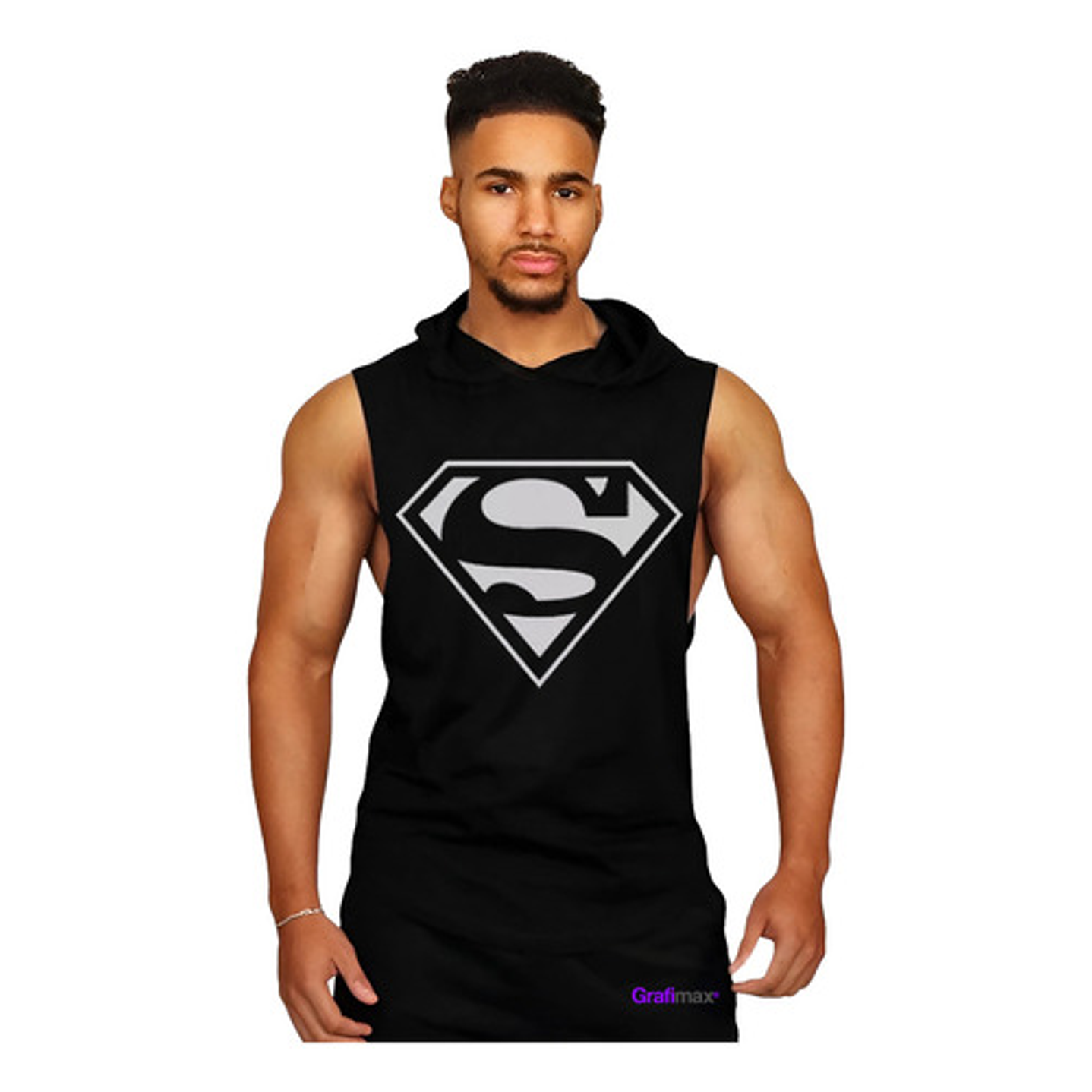 Polera Musculosa Capucha Superman Logo Gris Dc Superheroes  1