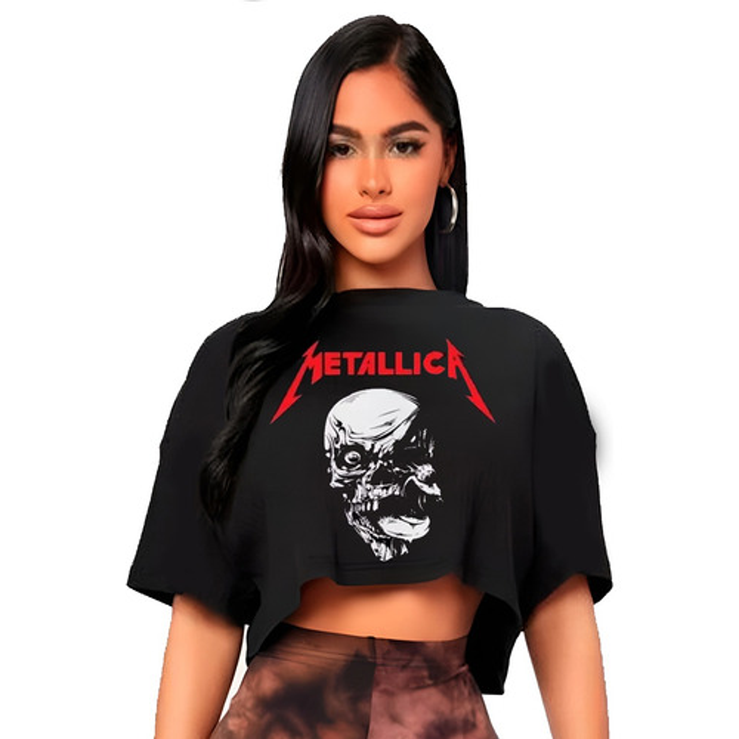 Polera Crop Top Mujer Metallica Calavera Oversize Grafimax 1