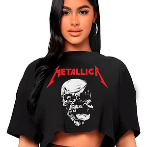 Polera Crop Top Mujer Metallica Calavera Oversize Grafimax