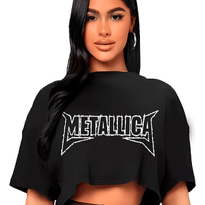 Polera Crop Top Mujer Metallica Oversize Grafimax