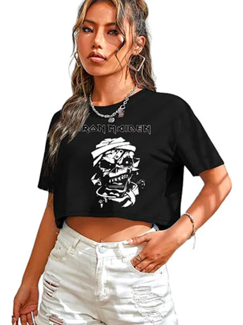 Polera Crop Top Mujer Iron Maiden Oversize Grafimax 1