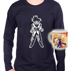Polera Dbz Goku Super Saiyan Espalda + Tazón Grafimax