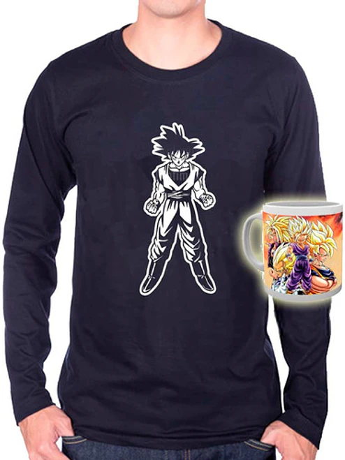 Polera Dbz Goku Super Saiyan Espalda + Tazón Grafimax 1