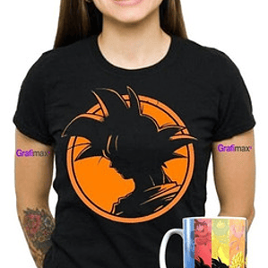 Polera Mujer + Tazón Dragon Ball Goku Silueta Anime Grafimax
