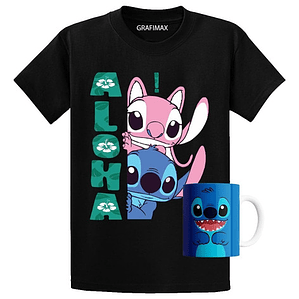 Polera Con Tazón Stitch Y Angel Aloha Oversize Grafimax
