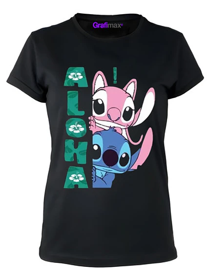 Polera Mujer Stitch Y Angel Aloha Grafimax 1