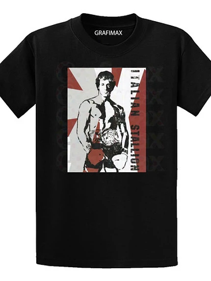 Polera Rocky Balboa Negra Hombre Poster Grafimax 1