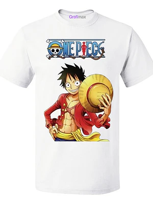 Polera Blanca One Piece Luffy Anime Calidad Grafimax