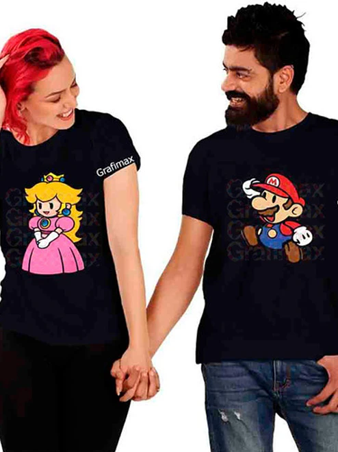 Polera Parejas Princesa Peach Y Mario Bross Pack Grafimax 1