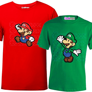 Pack Poleras Mario y Luigi Rojo Verde Para Hermanos Videojuegos Familia - Grafimax