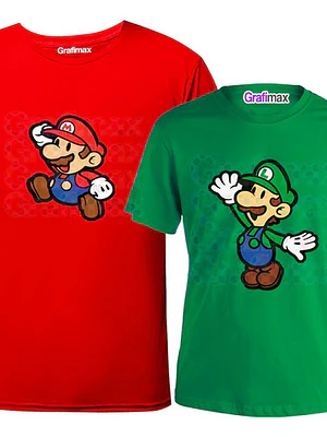Pack Poleras Mario y Luigi Rojo Verde Para Hermanos Videojuegos Familia - Grafimax