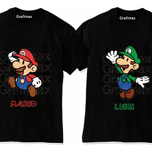 Pack Poleras Super Mario Y Luigi Para Hermanos Niño Grafimax