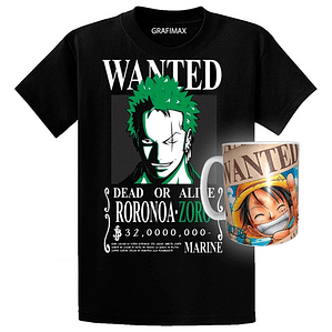 Polera One Piece Zoro Roronoa Anime + Tazón Zoro Grafimax