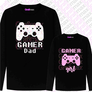 Pack Poleras Gamer Dad Gamer Hija Papá Manga Larga Grafimax