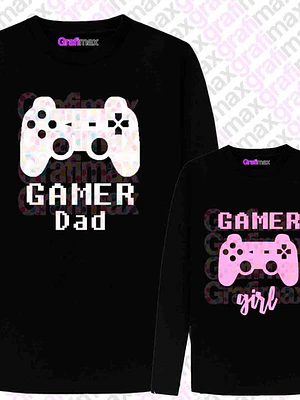 Pack Poleras Gamer Dad Gamer Hija Papá Manga Larga Grafimax