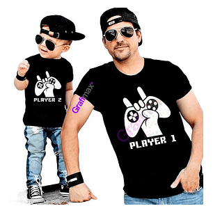 Pack Poleras Papá Hijo Player 1 2  Gamers Familia Grafimax