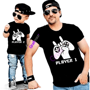Pack Poleras Papá Hijo Player 1 2 Gamers Familia Grafimax