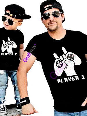 Pack Poleras Papá Hijo Player 1 2 Gamers Familia Grafimax