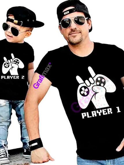 Pack Poleras Papá Hijo Player 1 2 Gamers Familia -Grafimax 1