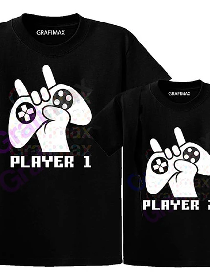 Pack Poleras Papá Hijo Player 1 2 Gamers Familia -Grafimax 2