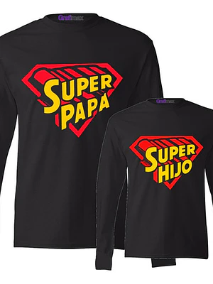 Pack Polera Ml Super Papá Hijo Dia Padre Familia Grafimax