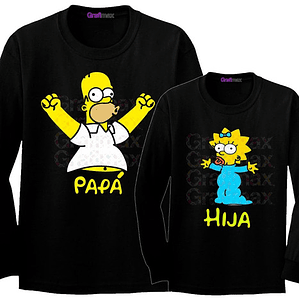Pack Polera Manga larga Papá E Hija Homero Maggie Papá Hija Familia Grafimax