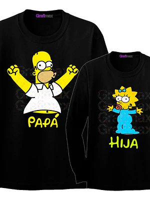 Pack Polera Manga larga Papá E Hija Homero Maggie Papá Hija Familia Grafimax