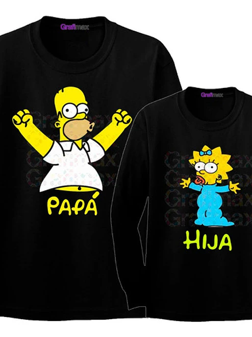 Pack Polera Manga larga Papá E Hija Homero Maggie Papá Hija Familia Grafimax 1