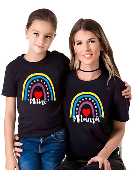 Pack Polera Mamá E Hija Bestie Arcoí­Ris Familia Grafimax 1