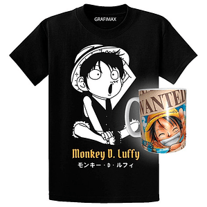 Polera One Piece Monkey D Luffy Anime Chibi + Tazón Grafimax