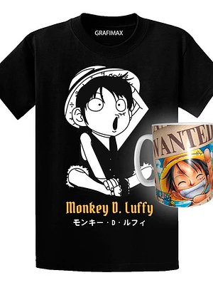 Polera One Piece Monkey D Luffy Anime Chibi + Tazón Grafimax
