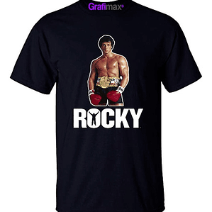 Polera Rocky Balboa Negra Hombre Foto Pelí­Cula Grafimax