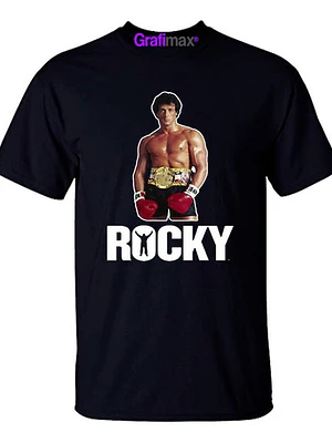 Polera Rocky Balboa Negra Hombre Foto Pelí­Cula Grafimax
