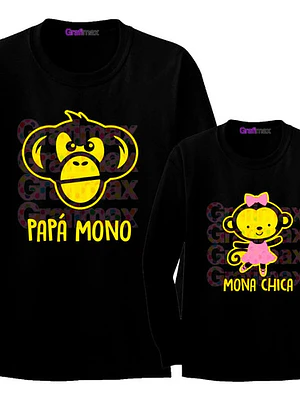 Pack Polera Ml Papá Mono Y Mona Chica Papá E Hija Grafimax