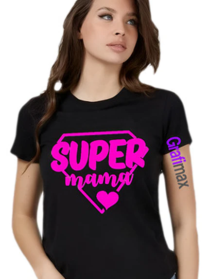 Polera Super Mamá Rosa Familia Dí­A De La Madre Grafimax 1