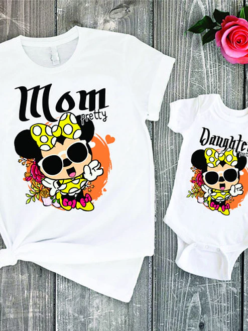 Pack Polera Mamá E Hija Mom Minnie Hija Familia Grafimax 1