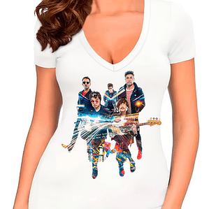 Polera Los Bunkers Ven Aquí­ Nacional Blanca En V Grafimax