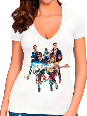 Polera Los Bunkers Ven Aquí­ Nacional Blanca En V Grafimax