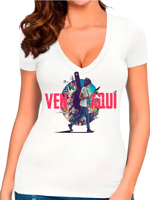 Polera Los Bunkers Ven Aquí­ Nacional Blanca En V Grafimax 5
