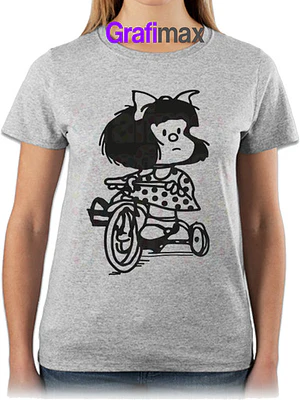 Polera Mafalda Oversize Gris Mamá Regalo Bici Grafimax