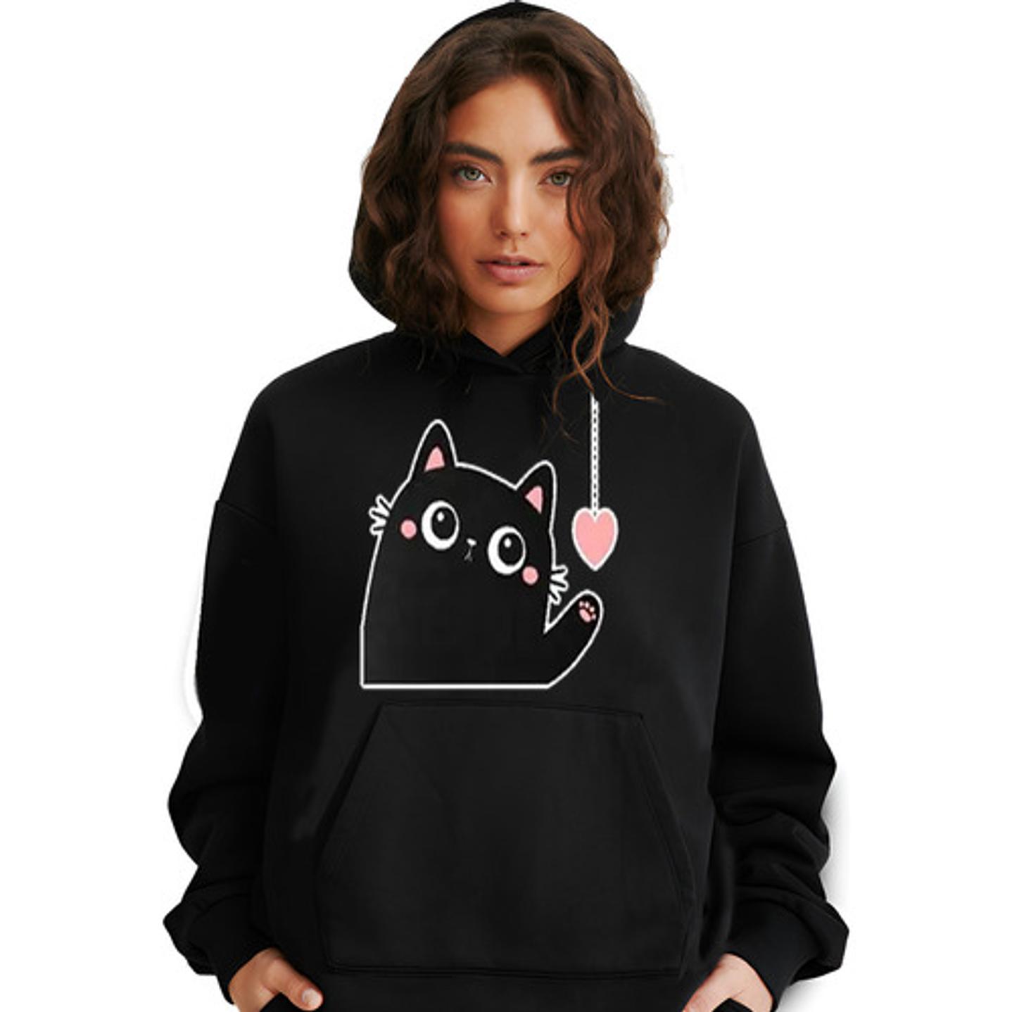 Poleron Mujer Gato Kitty Catmom Negro Oversize Grafimax 1