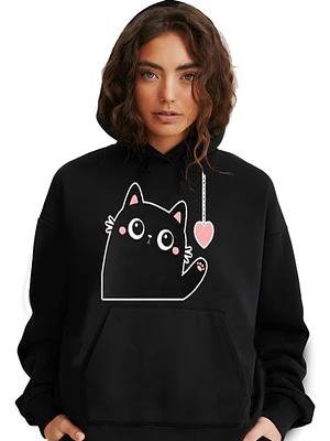 Poleron Mujer Gato Kitty Catmom Negro Oversize Grafimax