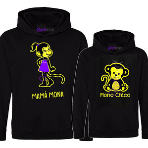 Pack Polerón Mamá Mona Hijo Mono Chico Familia Grafimax